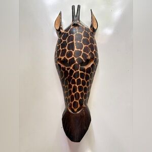 Carved Wooden Giraffe Head 15" Wall Hanging Trophy African Animal Boho Colonial